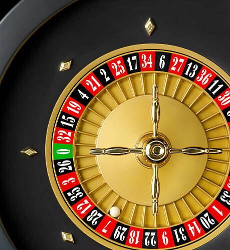Close-up of a casino roulette seen from above.