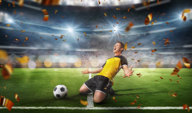 soccer player at soccer stadium. ready for game in front of the soccer goal